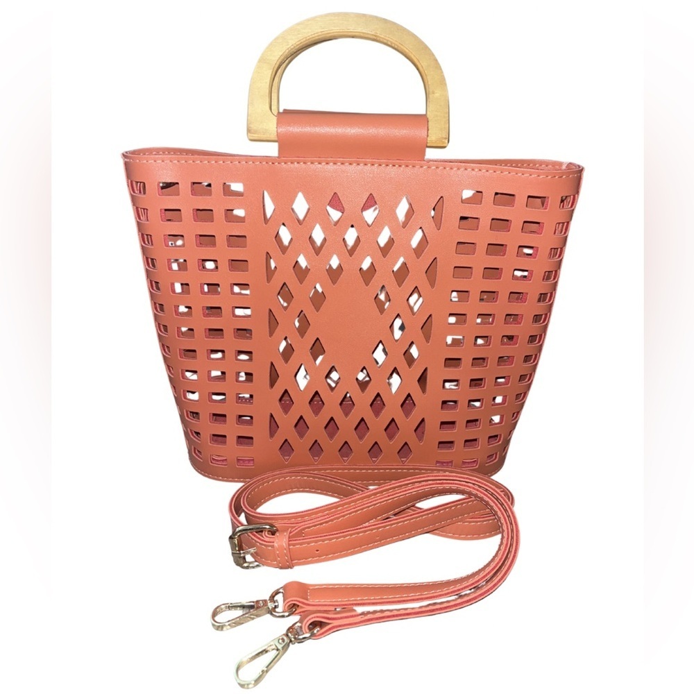 Joy Susan Madison Laser Cut Out Tote Bag - Coral / Terracotta